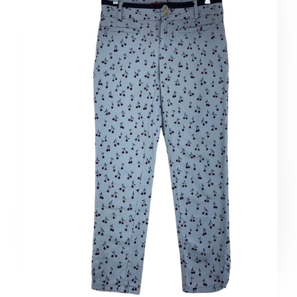 Anthropologie Cartonnier Charlie Blue Cherry Print Dress Ankle Pant Size 14